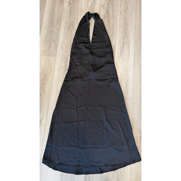 Commense Elegant Old Money Halter Backless Satin Long Dress Black Minimalist M - Picture 3 of 8